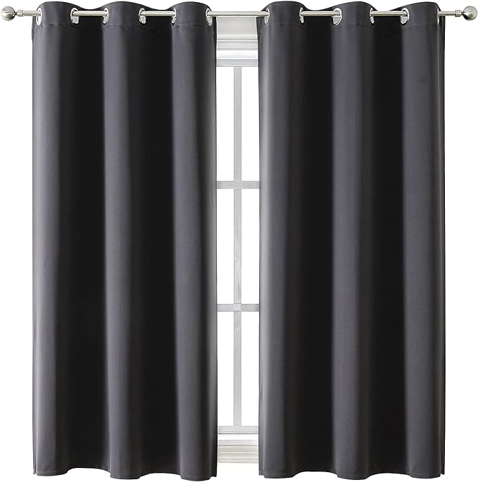 ChrisDowa Grommet Blackout Curtains for Bedroom and Living Room - 2 Panels Set Thermal Insulated Room Darkening Curtains (Dark Grey, 42 x 63 Inch)