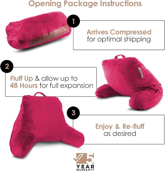Nestl Reading Pillow with Shredded Memory Foam, Designed for Sitting Up in Bed and Couch, Back and Arms Adjustable Support for Adult & Teens Backrest Pillows for Reading, with Washable Cover Hot Pink