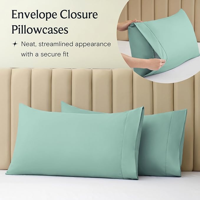 LuxClub 3 PC Twin Sheet Set, Deep Pockets Wrinkle Free Cooling Bed Sheets Hotel Bedding for Women, Men, Kids & Teens, Includes 1 Fitted Sheet, 1 Flat Sheet and 1 Pillowcase-Silky Soft Light Teal