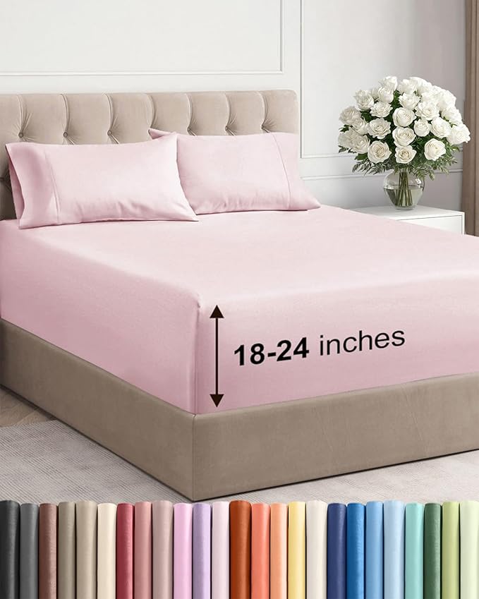 Extra Deep Twin XL Sheet Set - 4 Piece Breathable & Cooling Sheets - Hotel Luxury Bed Sheets Set - Easy Fit - Soft, Wrinkle Free & Comfy Sheets Set - Lavender Pink Sheet Set with Extra Deep Pockets