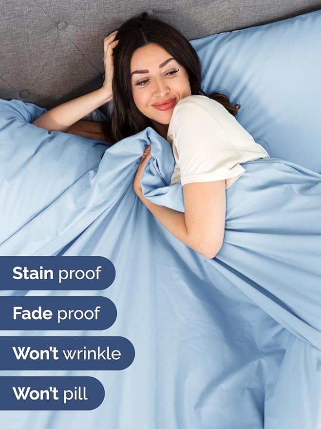 Extra Deep Twin Sheet Set - 4 Piece Breathable & Cooling Sheets - Hotel Luxury Bed Sheets Set - Easy & Secure Fit - Soft, Wrinkle Free & Comfy Sheets Set - Light Blue Sheet Set with Extra Deep Pockets