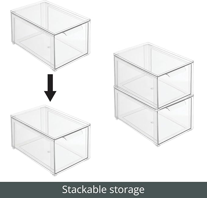 mDesign Plastic Stackable Bathroom Storage with Pull Out Bin Organizer Drawer for Cabinet, Vanity, Shelf, Cupboard, Cabinet, or Closet Organization - Lumiere Collection - Clear
