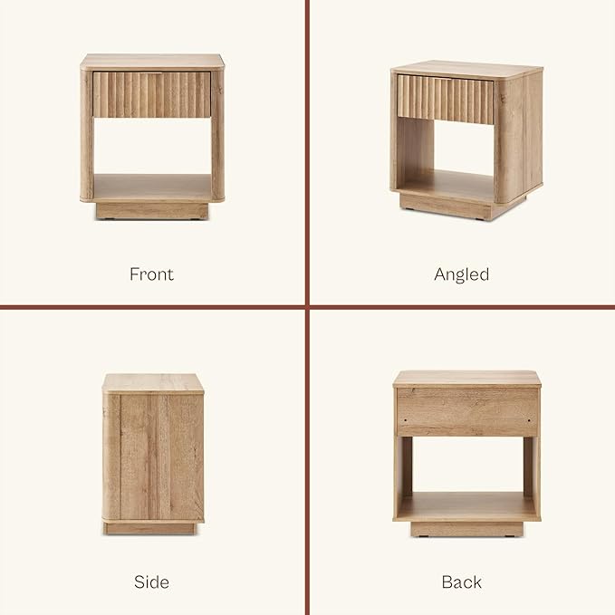 mopio Brooklyn Fluted Nightstand, Modern Farmhouse Nightstand, Small Side, Wood Bedside Table with Drawer, End Table with Storage, Fluted Night Stand, Curved Profile (Golden Oak, Set of 2) | Bedside Table, Drawer, End Table, Storage, Fluted Panel, Curv...