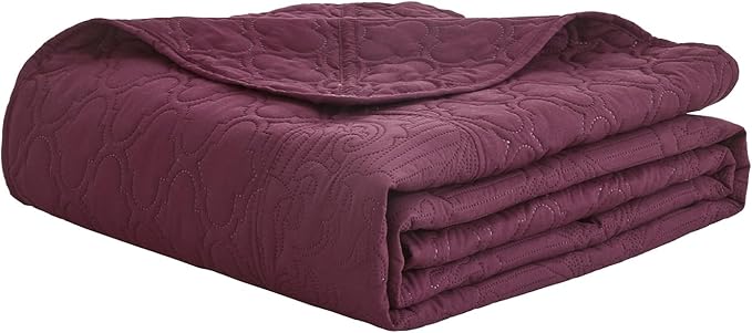 CHIXIN Bedspread Coverlet Quilt Set Full Size - Lightweight Bedding Cover - Ultrasonic Quilting - 5 Piece Reversible Bedspread - Elegant Damask Paisley Pattern (Full, Purple)