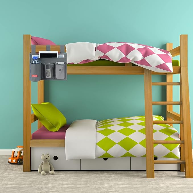 Falaku Hanging Bedside Caddy,Bedside Organizer Caddy for Bed Rails(Classic 4 Pockets-Grey)