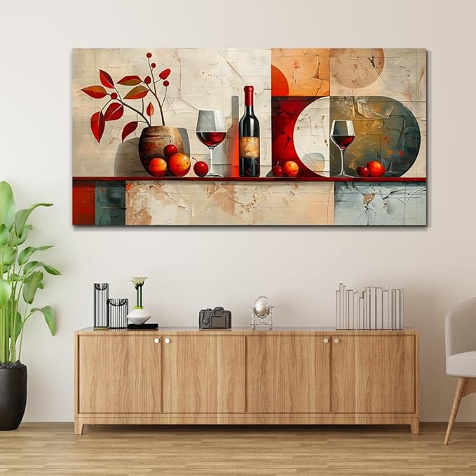 ERQINHUA Large Canvas Wall Art For Kitchen Wall Decor For Living Room Restaurant Pub Decorations Wine Glass Mural Still Life Abstract Pictures Artwork Restaurant Mural Home Decor Painting 30"x60"