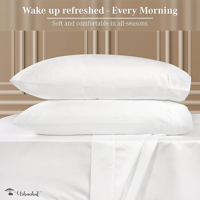 URBANHUT 800 Thread Count 100% Cotton California King Size Sheets, Luxury 4 Piece Cal King Bedsheets, Hotel Sheets Sateen Finish - Better Than Egyptian, 16" Elasticized Deep Pocket - White