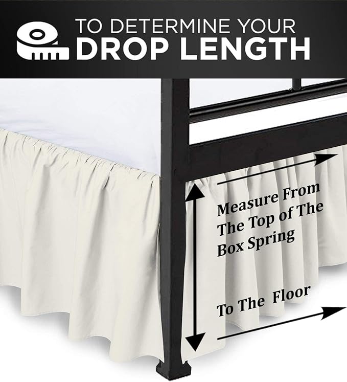 Ruffled Bed Skirt with Split Corners, Ivory, Twin 16 Inch Drop Bedskirt, Hotel Quality Brushed Microfiber Wrinkle Free Dust Ruffle Bed Skirt Twin Size