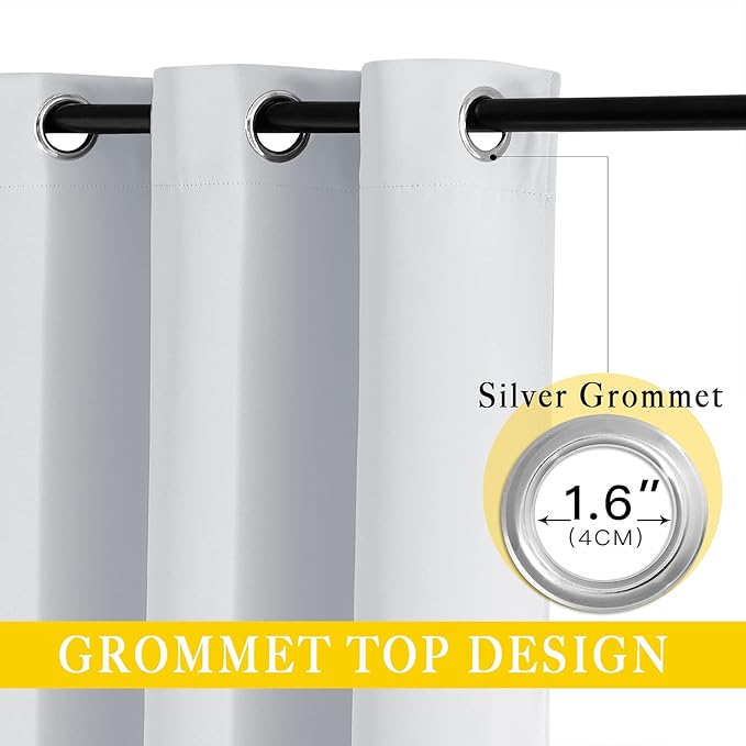 NICETOWN Patio Door Curtain 132 inches Long, Grommet Room Divider Curtain Panel Thermal Insulated Room Darkening for Bedroom, Greyish White, W80 x L132, 1 Panel