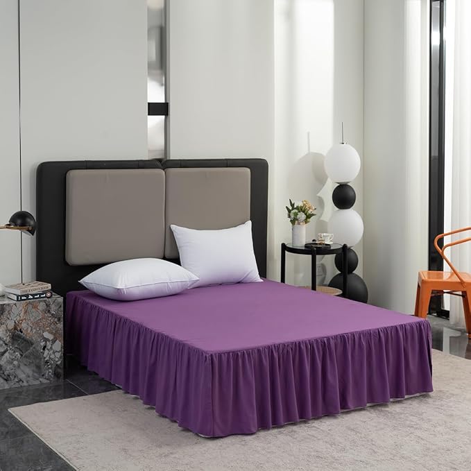 Bed Skirt Full Size Ruffled Bed Skirt with Split Corners, Full Bed Skirt 14 Inch Drop, Full Size Bed Skirt Grape for Ruffled Bed Skirt with Split Corners, Bed Skirts Full Size