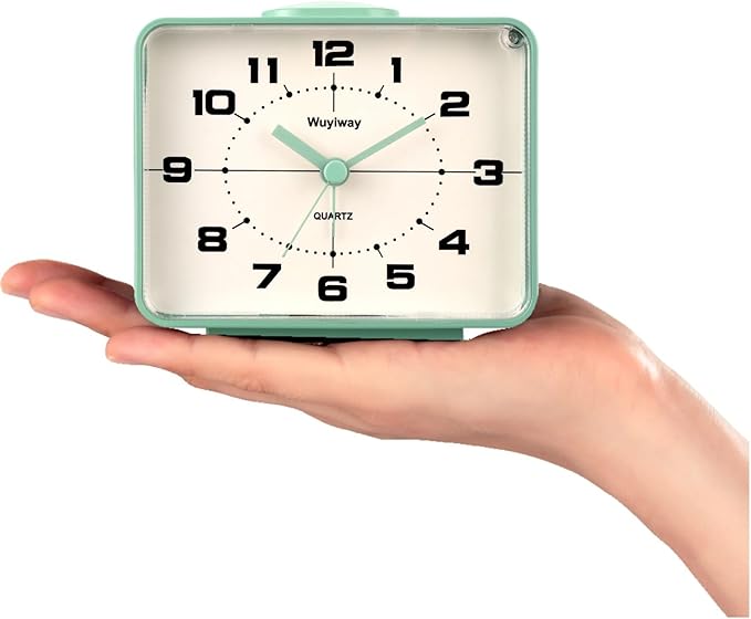 Retro Analog Alarm Clock,Battery Operated,4" Vintage Decor for Bedroom, Nightstand, Bedside, Desk, Table,Silent,Lighted on Demand and Snooze,Ascending Beep Sounds,Easy to Set(Green)