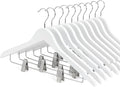TOPIA HANGER Wooden Suit Hangers with Adjustable Metal Clips (10 Pack), Solid Smooth Wood Clothes Hangers, 360° Swivel Hook, Premium Pants Hangers for Clothes Coat, Jeans, Blouse-White,CT28W