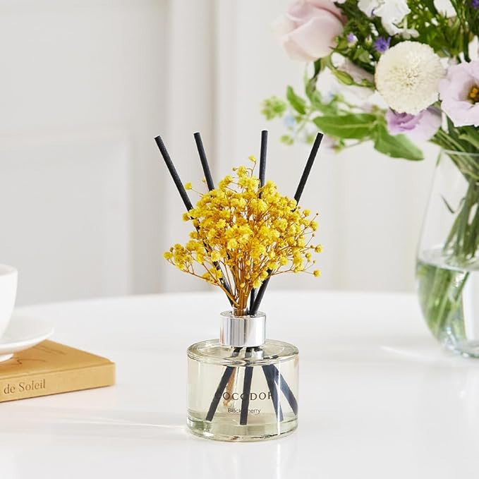 COCODOR Preserved Flower Reed Diffuser/Freesia&Pear/6.7oz/1Pack / Home Fragrance Scent Essential Oil Stick Diffuser for Bedroom Bathroom Home Decor