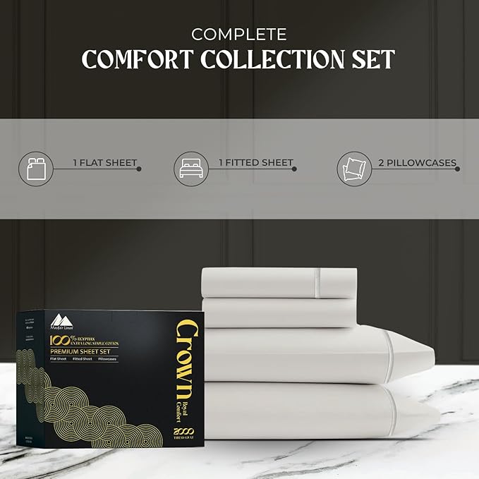 Mayfair Linen 100% Egyptian Cotton California King Sheets Set - 2000 Series Luxury Sheets Cal King Size Bed Set, Soft & Cooling, 17" Extra Deep Pocket Hotel Collection Sheet (4 PC, Light Grey)