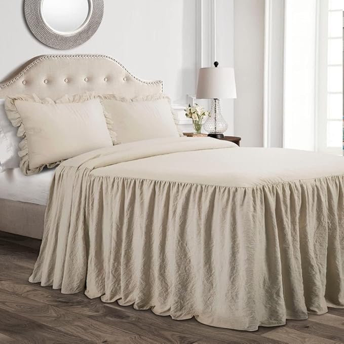 Lush Decor Ruffle Skirt Bedspread Set - 2-Piece Luxurious Farmhouse Bedding - Elegant Ruffle Detail - Timeless Style - Soft Lightweight Sheets - Twin, Neutral