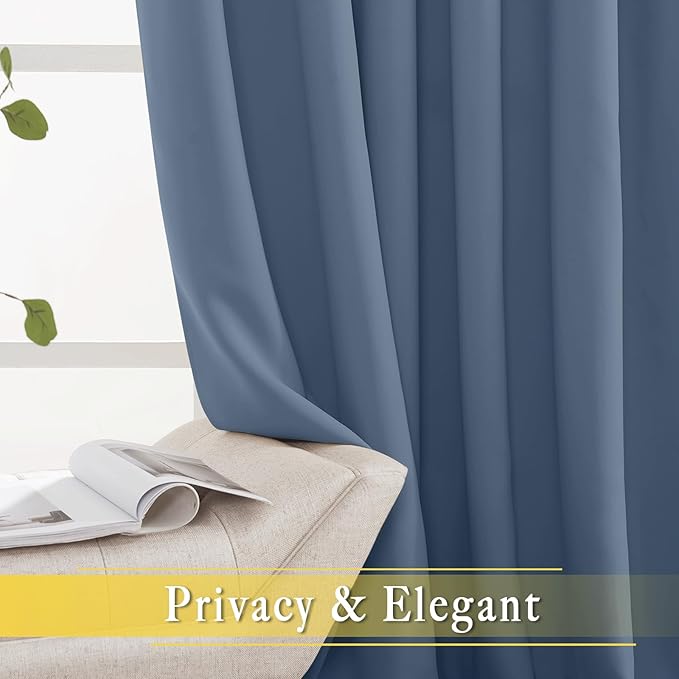 NICETOWN Sliding Door Curtain 108 inches Long, Grommet Blackout Patio Door Panel Thermal Insulated Sound Reducing Room Divider Drape for Bedroom/Living Room (1 Panel, Stone Blue, W80 x L108)