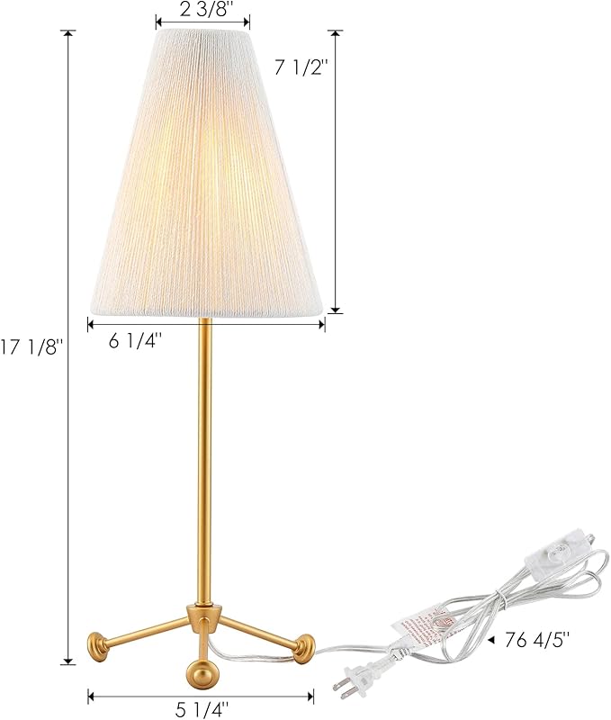Small Minimalist Table Lamp for Bedroom, Cute Desk Lamp with Linen Rope Cone Lampshade, Boho Nightstand Lamp for Living Room, 1 Pack