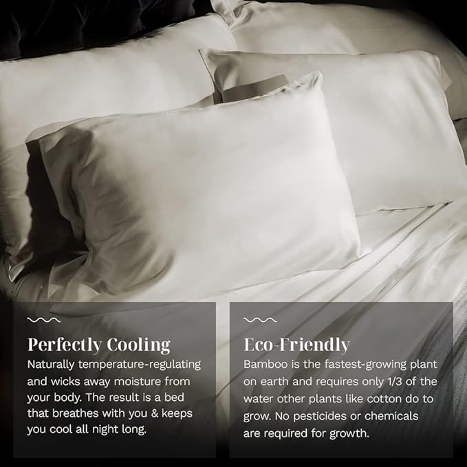 LUXOME 100% Rayon (Viscose) from Bamboo Pillowcase Set (Standard/Queen) | 400 Thread Count | Moisture-Wicking | Envelope Closure | Ivory