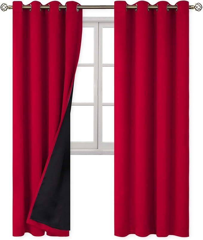BGment Christmas 100% Blackout Curtains Thermal Insulated with Liner for Living Room Decoration - Grommet Double Layer Energy Saving Bedroom Curtain Drapes (52 x 84 Inches, Red, 2 Panels)