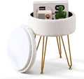 Cpintltr Velvet Storage Ottoman Round Footrest Stool Multifunctional Upholstered Ottoman Modern Accent Vanity Stools Tray Top Coffee Table Suitable for Living Room Bedroom Entryway Cream