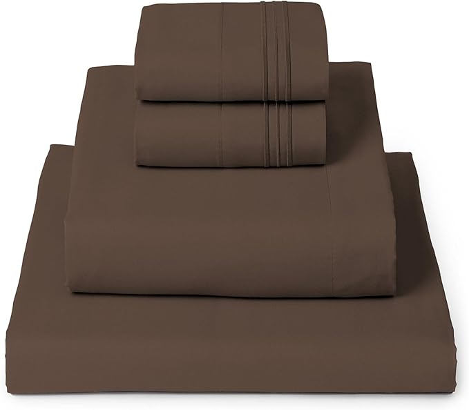Mellanni Twin XL Sheet Set - 4-Piece Iconic Collection Bedding, (Including 2 Pillowcases), 16-Inch Deep Pocket, Easy Care, Extra Soft, Cooling Sheets, Brushed Microfiber - Brown