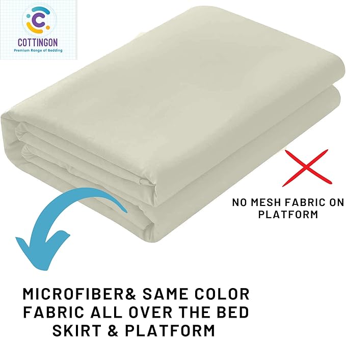 Cottingon Ruffled Bed Skirt with Split Corners-Dust Ruffle - 16" Drop 100% Microfiber Soft,Sheen & Luxurious Look - Bed Skirts (Ivory -King)