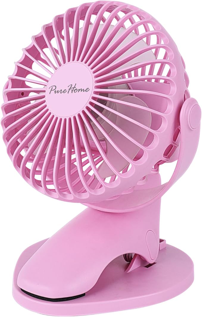 PureHome Portable Clip Fan Battery Operated,3 Speeds USB Rechargeable Mini Table Fan with Strong Airflow,360°Rotation Ultra Quiet Personal Desk Fan for Home Office Bedroom Dorm Stroller Camping- Pink