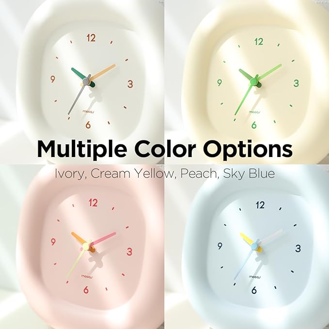 mooas Cute Mini Analog Marshmallow Clock 6.9 Inch Aesthetic Small Silent Bedside Desk Clock Battery Operated Non-Ticking Shelf Clocks for Décor Livingroom Bedroom Kitchen Desktop Gift Clock(Ivory)