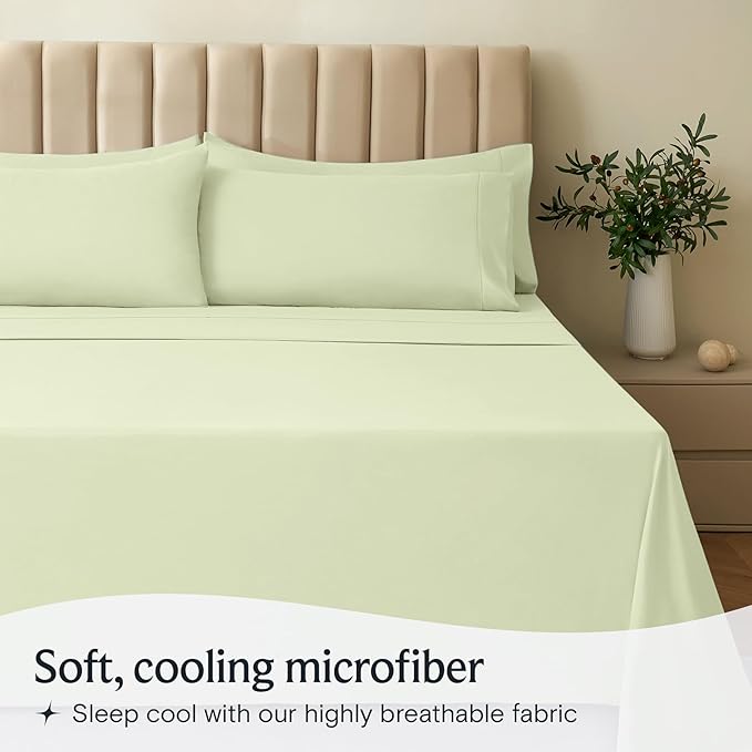 LuxClub 3 PC Twin Sheet Set, Deep Pockets Wrinkle Free Cooling Bed Sheets Hotel Bedding for Women, Men, Kids & Teens, Includes 1 Fitted Sheet, 1 Flat Sheet and 1 Pillowcase-Silky Soft Sage Green