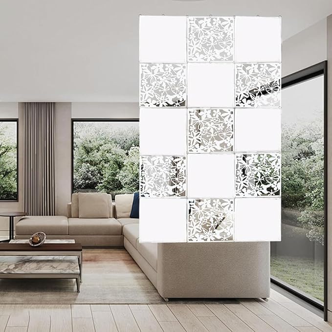 12+4PCS KEIBIKEIDI Hanging Room Divider Screens Made of Environmentally PVC, Simple and Modern Mixed White Hanging Panel Screen for Decoration Livingroom,Bedroom, Kitchen, Dining Room,Hotel and Bar