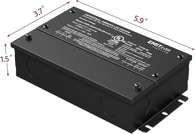 EMITEVER 30W Dimmable LED Driver, 24V Triac Dimmable Power Supply, AC to DC Transformer for LED Light, Compatible with Lutron and Leviton Dimmer, Waterproof IP67 and UL Listed, Class 2