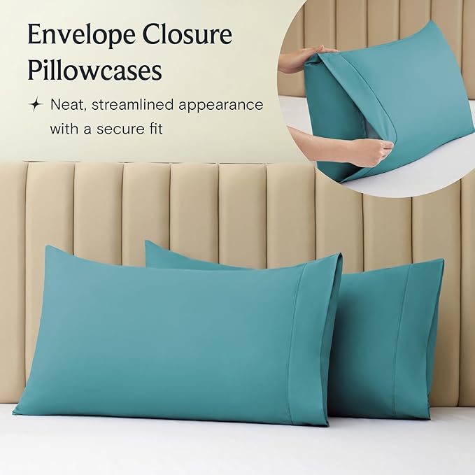 LuxClub 4 PC California King Sheet Set, Deep Pockets Wrinkle Free Cooling Bed Sheets Hotel Bedding for Women, Men, Includes 1 Fitted Sheet, 1 Flat Sheet and 2 Pillowcases-Teal