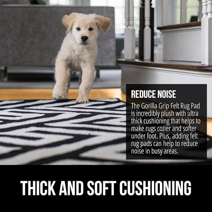 GORILLA GRIP Felt and Natural Rubber Stay in Place Slip Resistant Rug Pad, 1/4in Thick, 7x10 FT Protective Padding Under Area Rugs, Cushioned Gripper Pads, Carpet Runners, Hardwood Floors Protection