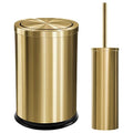 Maxdot 2 Pcs Gold Bathroom Trash Can with Flipping Lid 2.4 Gallon/9.1 L and Toilet Brush Set, Small Stainless Steel Garbage Trash Can Toilet Cleaner Brush Wastebasket Bin for Bathroom Bedroom Office