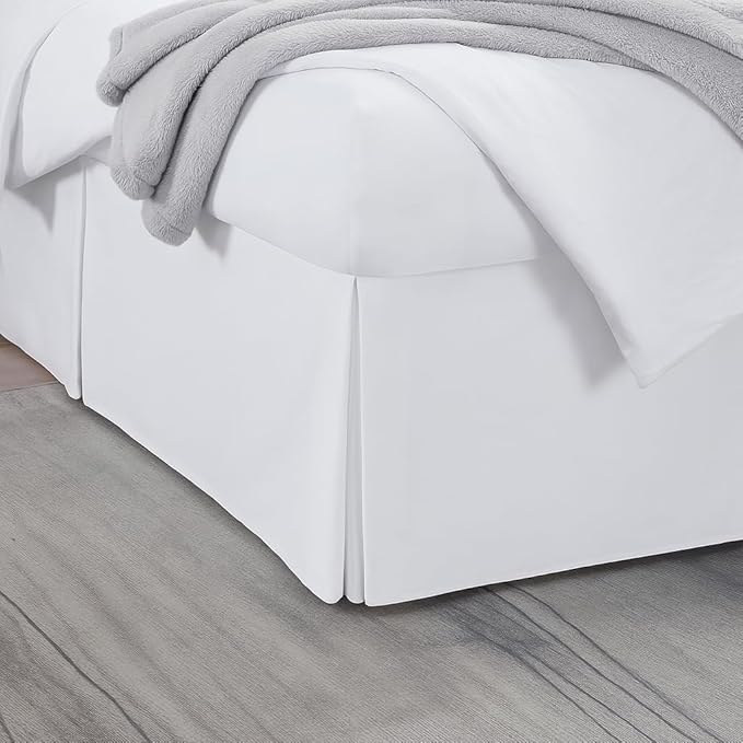 Twin Bed Skirt, Luxury 21 Inch Drop White Pleated Bed Skirt, Double Brushed Microfiber, Box Pleat Design, Wrinkle & Fade Resistant, Easy Fit Tailored Bedskirt for Twin Size Beds