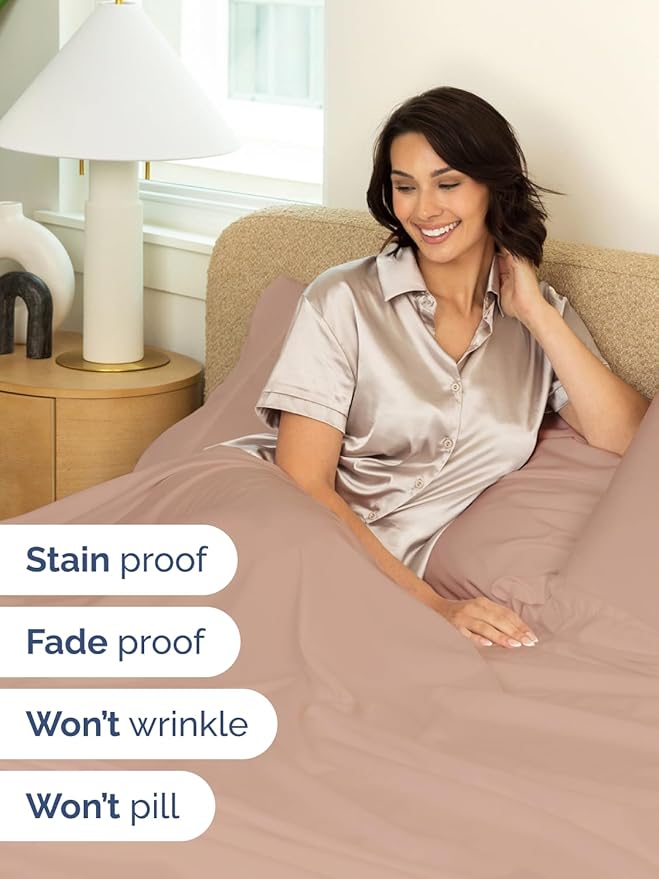 Extra Deep Twin Sheet Set - 4 Piece Breathable and Cooling Sheets - Hotel Luxury Bed Sheets Set - Easy & Secure Fit - Soft, Wrinkle Free and Comfy Sheets Set - Mauve Sheet Set with Extra Deep Pockets
