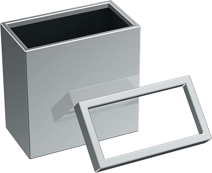 Gatco Modern Rectangle Wastebasket, Chrome - Stainless Steel Trash Can with Removable Lid, Leakproof, 3 Gallon Capacity for Bathroom, Bedroom, Kitchen, or Office
