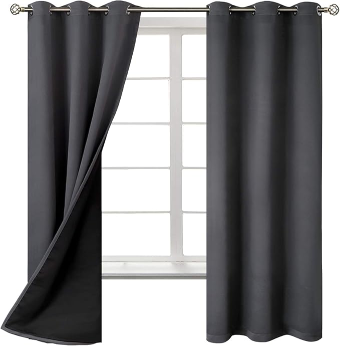 BGment Dark Grey Blackout Curtains for Bedroom - Black Out Curtains 63 Inch Long Thermal Insulated Grommet Total Room Darkening Window Drapes for Living Room, 2 Panels, 42 x 63 Inch