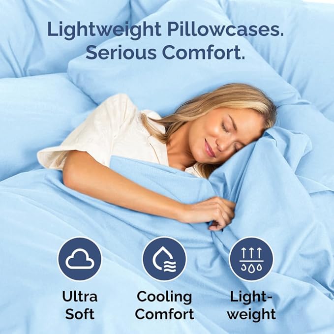 King Pillow Cases Set of 4 - Ultra Soft Hotel Quality Pillowcase Covers - Comfy, Cozy & Wrinkle Free - Shrinkage, Stain & Fade Resistant - Machine Washable Pillow Protectors - 4 Piece Set - Light Blue