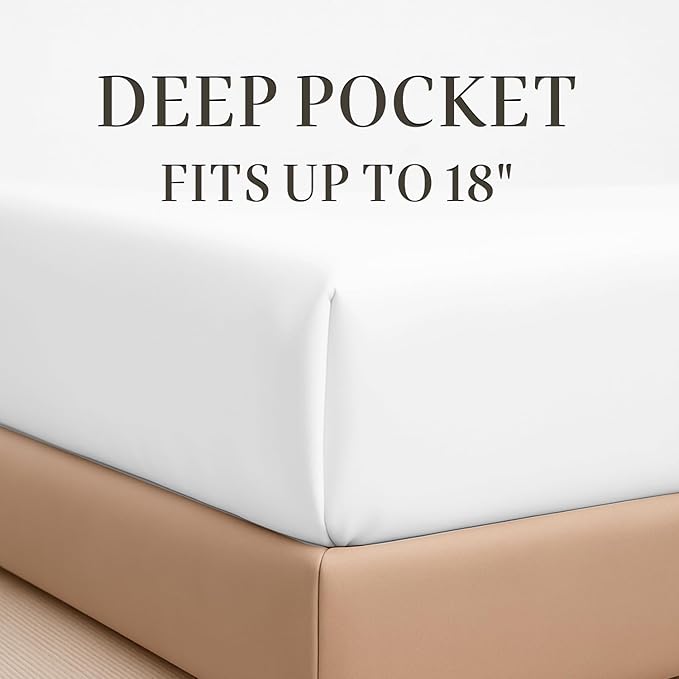 Hyde Lane Luxury 1000 Thread Count 100% Cotton Sheets | Very Soft & Thick - Fits Upto 20" Mattress | Sateen Weave Bed Sheets 18" Deep Pocket- 4 PC Sheet Set (Natural White, King)