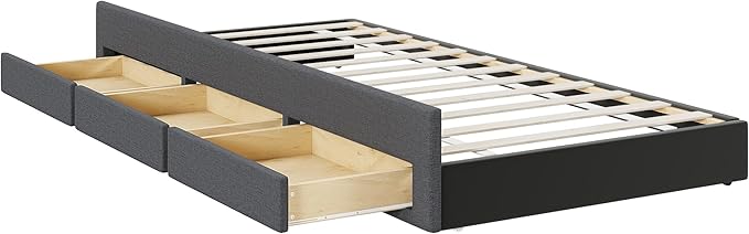 Bellemave Full Size Bed Frame with Twin Trundle Bed and Storage Drawers,Linen Upholstered Bed Frame,Full Size Trundle Bed with Adjustable Headboard for Kids Teens Adults,Gray
