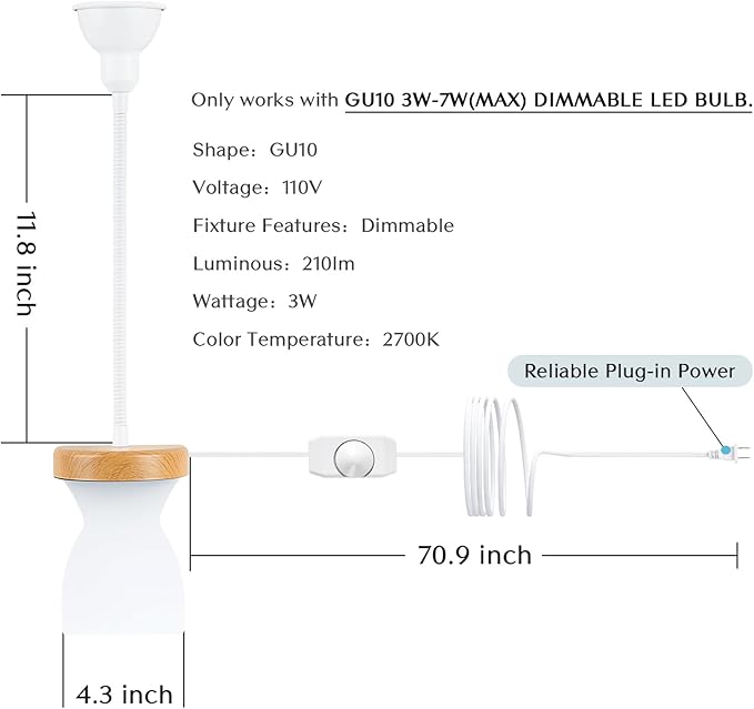 Solfres Patented Innovative Design Headboard Reading Light. No Drilling Golden Book Light for Bedtime Reading. Dimmable LED Book Reading Lamp with Bulb. Movable & Flexible, White