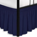Biscaynebay Wrap Around Bed Skirts with Split Corners for Queen Beds 15" Drop, Navy Adjustable Elastic Dust Ruffles Easy Fit Wrinkle Resistant Silky Luxurious Fabric Machine Washable