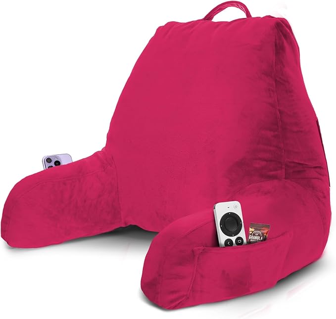 Nestl Reading Pillow with Shredded Memory Foam, Designed for Sitting Up in Bed and Couch, Back and Arms Adjustable Support for Adult & Teens Backrest Pillows for Reading, with Washable Cover Hot Pink
