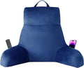 IPYNBAP Reading Pillow with Arms for Adult, Back Pillow for Bed Sitting Up, Shredded Memory Foam Backrest Pillow with Pockets & Removable Washable Cover, Lounging, Watching TV, Reading(24" Navy Blue)