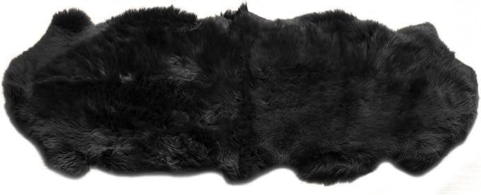 Authentic Black Sheepskin Rug 2x6 ft, Genuine Double Pelt Fluffy Fur Area Rug for Bedroom, Living Room & Home Decor, Soft Natural Sheep Skin Throw