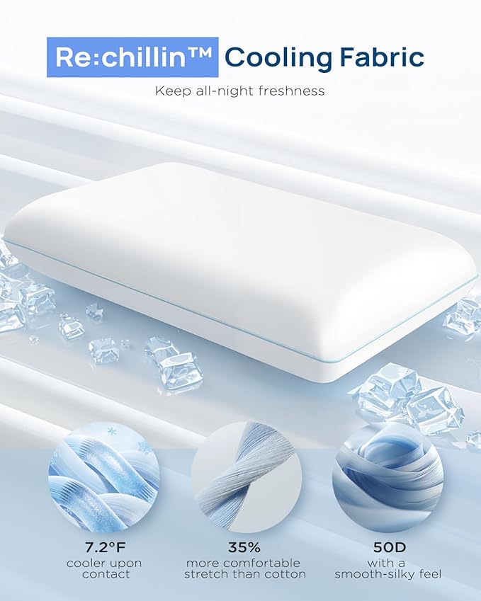 Cooling Soft Memory Foam Pillow, Cervical Neck Pillow for Side Sleepers, Back & Stomach Sleepers, Ergonomic Orthopedic Design for Neck Pain Relief and Deep Sleep, CertiPUR-US