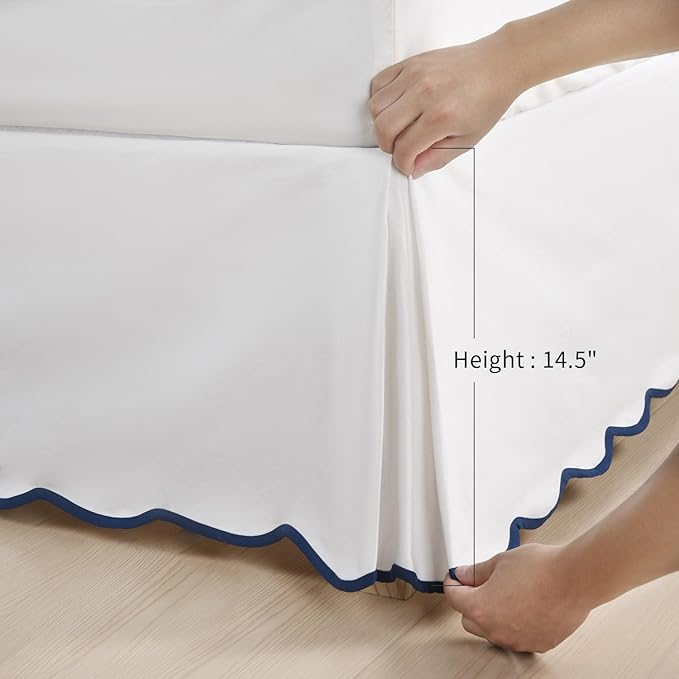 HIG Off White Chic King Bed Skirt - Easy Fit Scallop Edge Pleated Bedskirts, 14 Inch Drop Anti-Slip Dust Ruffle, Thick Fabric for Enhanced Privacy, Pre-Washed for Long-Lasting Use(N60022)