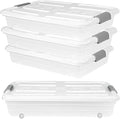 4 PCS*37 Qt Wheeled Latching Under Bed Storage, Stackable Bin with Latch Lid, Plastic Container to Organize Shoes Underbed, Clear with White Lid(White)