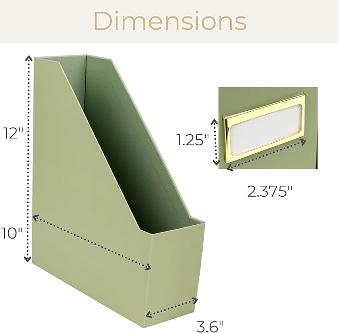 BLU MONACO | Set of 6 Foldable Magazine File Holders in Earth Green | Heavy-Duty Vertical File Organizers with Label Holders | Desk Organizer Set for Paperwork, Documents & Office Storage